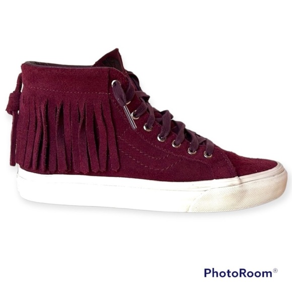 Vans Shoes - VANS Maroon Suede SK8 HI Moc Port Royale Fringe Sneakers Unisex